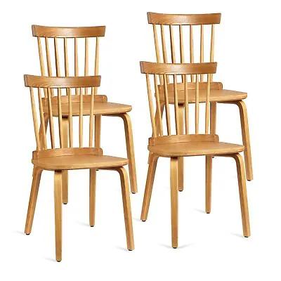 Set Of 4 Wood Dining Chairs Farmhouse Spindle Back Widen Seat Modern Mid-C... • $262.58