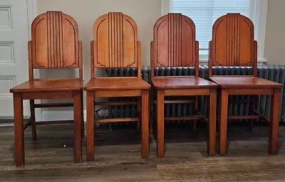 Set Of 4 Vintage Art Deco Dining Chairs- Solid Wood • $999