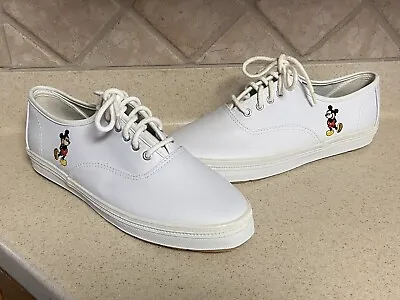 Disney Mickey Mouse Embroidered  Sz 10 Color White Leather Tennis Shoes • $29.99