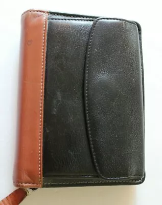 VNTG Compact FRANKLIN Quest | Black/Brown LEATHER 6 -1  Rings ZIP Planner/Binder • $45.95