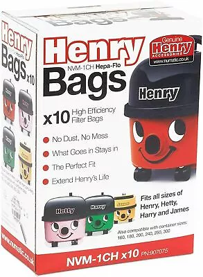 Henry Hoover Bags Hepaflo NVM-1CH 907075 Numatic Hetty James Harry NRV 604015 • £5.49