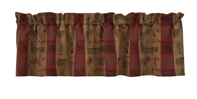 New Rustic Lake House Cabin Brown Red MOOSE CANOE OUTDOOR VALANCE Curtain Topper • $21.95