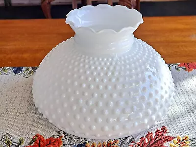 Vintage Hobnail Ruffle White Milk Glass Hurricane Lamp Shade 10  Fitter • $39.95