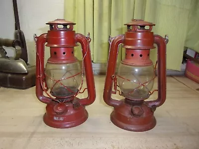 Vintage Lot Of 2 Hurricane Red Lantern Kerosene Oil Farmhouserestoredecor • $18.99