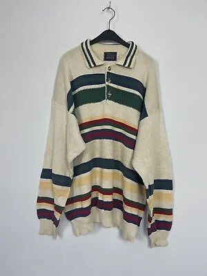 Vintage 90s Knit Jumper Joy Boy Abstract Rainbow Mens Cosby Pullover Size Large • £14.99