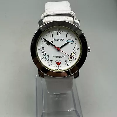 Prestige Medical Watch Women Silver Tone White Band Water Resistant New Battery • $16.99