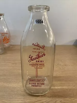 VINTAGE ANTIQUE MILK DAIRY GLASS BOTTLE ADVERTISING Lauthier Skandia Michigan • $18