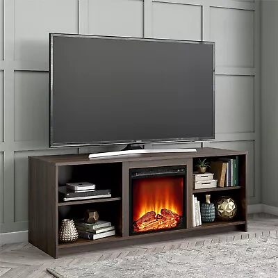 Electric Fireplace TV Stand TVs Up To 65 Inches Walnut Brown Media Console Shelf • $209.31