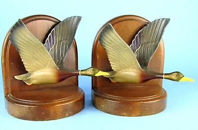 Whitehall Flying Mallard Ducks Figural Metal Bookends Vintage Hunting Decor • $58.65