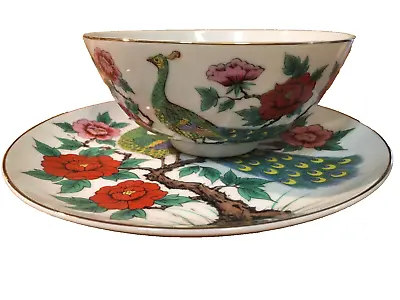A Price Import Japan Vintage Peacock Theme Porcelain  6 In Bowl And 8.5 In Plate • $18.99
