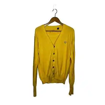Jack Nicklaus Mens Yellow Cardigan Golden Bear V Neck Sweater Medium Pima Cotton • $26.99