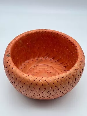 Bambu Hand Woven Bohemian Bowl Red Orange Tan Bamboo Round Basket Double Walled • $14.90