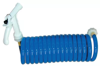 WASHDOWN STATION Coiled Hose 15' Blue W/Pistol Grip Nozzle • $49.99