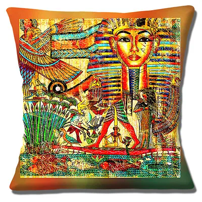 Egyptian Theme Cushion Cover 16 Inch 40cm Tutankhamun Mask Pharaoh Egypt Symbols • £10.95