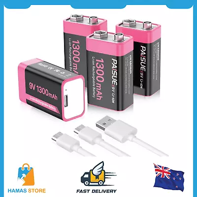 Pack Of 4 9V Rechargeable Batteries 1300mAh High Capacity Lithium-ion Long Lasti • $45.54