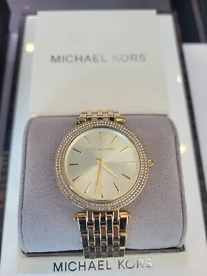 MICHAEL KORS Darci Womens Glitz Watch Gold Dial Crystals Stainless Steel Band • $129