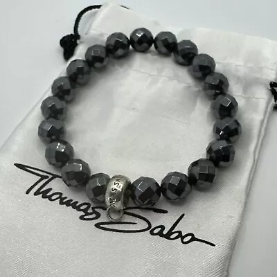 Thomas Sabo Bracelet Hematite Faceted Stretch Add Charm Sterling Silver Genuine • $46