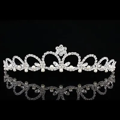 $17.99 • Buy Floral Bridal Headpiece Rhinestone Crystal Pearl Prom Wedding Tiara V851