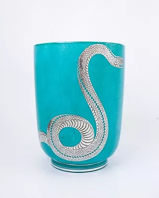 Super Rare Green Large Vase Argenta - Wilhelm Kåge - Gustavsberg - Snake • $2799