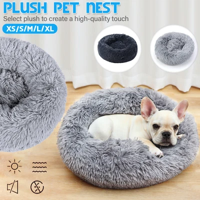 $7.99 • Buy Dog Pet Cat Calming Bed Soft Warm Plush Round Nest Comfy Sleeping Kennel Cave