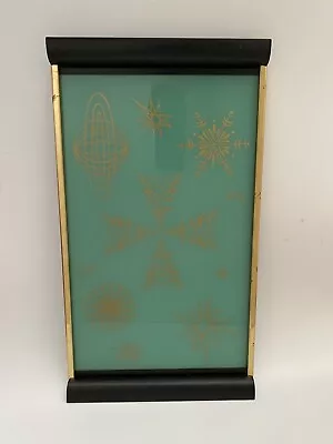 Rare Mid-Century Atomic Age Space Turquoise Bar Tray Glass Metal 18” X 10” • $64
