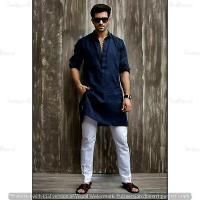 £32.24 • Buy Indian  Top Shirt Solid Kurta Indian Kurta Cultural Men's Wear Cotton Cloth