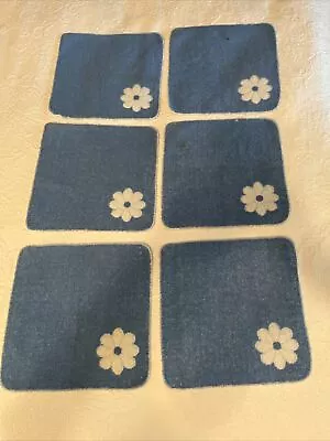 6 Vintage MARTEX Blue & White Daisy Washcloths 100% Cotton Not Perfect • $12.99