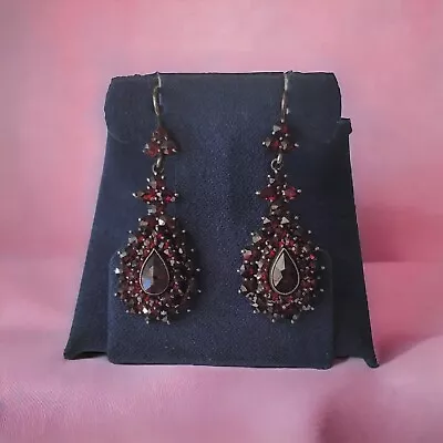 Bohemian Garnet Vintage Dangle Earrings 800 Silver • $250