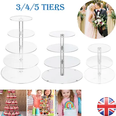 3/4/5 Tier Clear Acrylic Cupcake Stand Display Wedding & Party Cup Cake Holder • £14.99