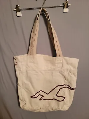 Hollister Canvas Tote Bag Long Strap Handles Bird Logo Beige • £6.64