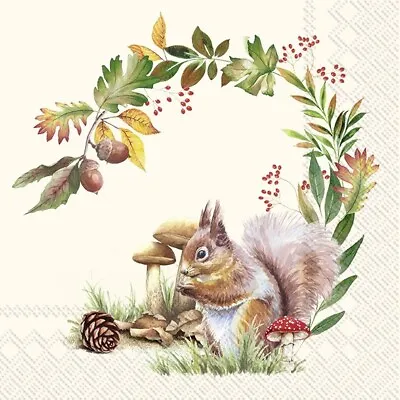 £1.35 • Buy 5 X COCKTAIL Paper Napkins/3-Ply/25cm/Decoupage/Autumn/Squirrel In The Forest