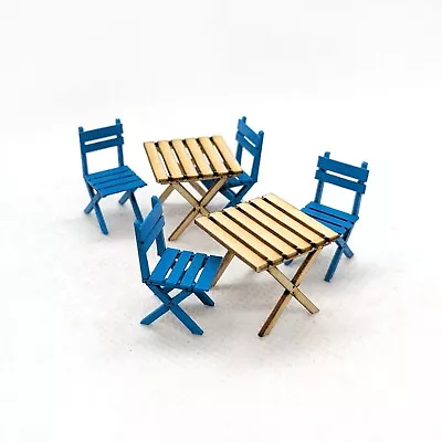 1:48 Scale Slatted Tables & Chairs Set Kit (unpainted Wood) • $12.95