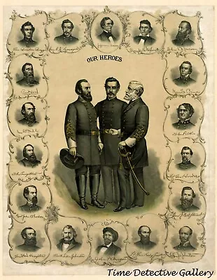 Civil War Confederate Generals  Our Heroes  - Historic Lithograph Print • $10