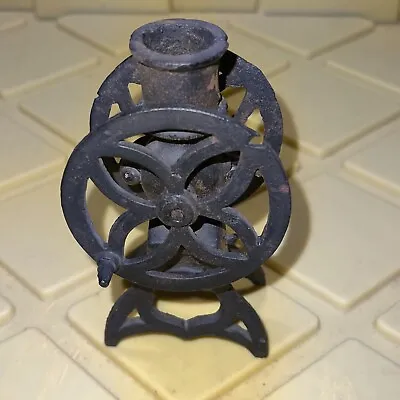 Vintage Cast Iron Ornate Candle Holder With Side Wheels That Turn • $29.70