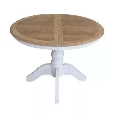 French Provincial Classic White Extendable Round Dining Table With Oak Top • $1833