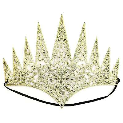 Golden Glitter Princess Queen Elasticated Halloween Fancy Dress Tiara Crown • £3.99