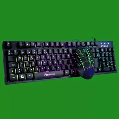 Marvo KM409 Wired Gaming Keyboard & Mouse Bundle 7 Colour LED Backlit USB UK • $55.43