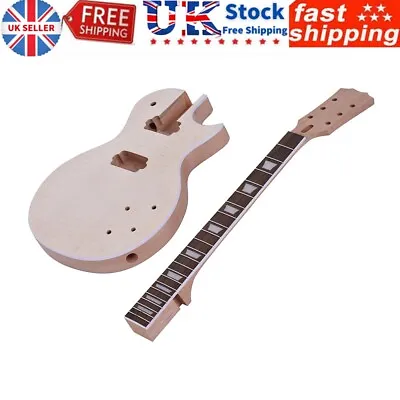 LP Style Unfinished Electric Guitar DIY Kit Set Mahogany Body & Neck Wood S7Q9 • £90.49