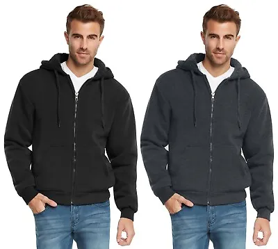 Maximos USA Men's Sherpa Lined Full Zip Hoodie Sweatshirt Black Grey 2XL 3XL 4XL • $15.99