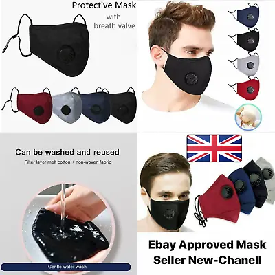 4 Layers Cotton Face Mask With Filter Air Valve Washable Reusable Breathable Uk • £4.70