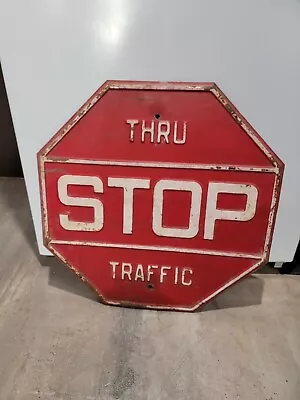 Sh Sign Highway Vintage Thru Stop Traffic Embossed Road Steel Traffic • $179.10