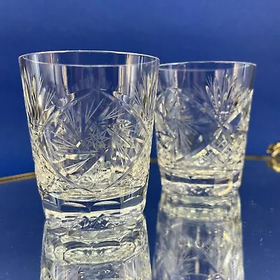 Vintage Crystal 3.5” Whiskey Old Fashioned Whiskey Glasses Set/2 Pinwheel Cross • $35
