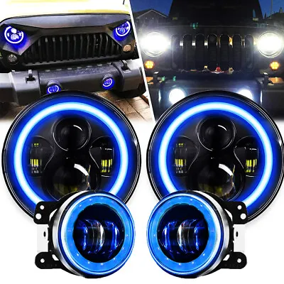 $118.88 • Buy Blue Halo 7  LED Headlights+ 4  Fog Light Hi/Lo For Jeep Hummer H2 & Wrangler JK