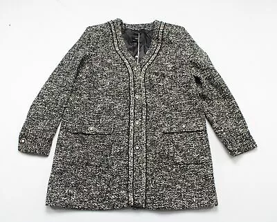 MNG Mango Women's Jewel Button V-Neck Tweed Jacket LV5 Black Size XL NWT • $56.99