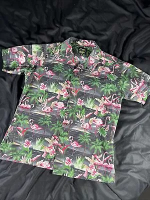 BENNYS HAWAIIAN SHIRT MENS Medium PINK FLAMINGO Button Up MADE IN USA Retro VTG • $11.98