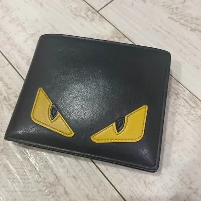 Fendi Monster Double Billfold Wallet Bugseye Black Red Yellow Leather Unisex • $245