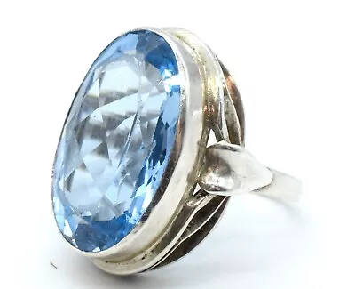 Silver Hallmarked Ring With Large Light Blue Stone Jewellery Fashion Size O / P • £79.95