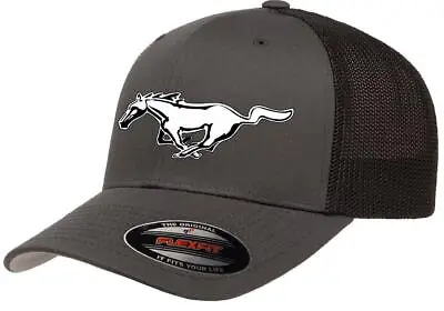 Ford Mustang Running Horse Logo Design Flexfit 6511 Trucker Hat Cap • $20