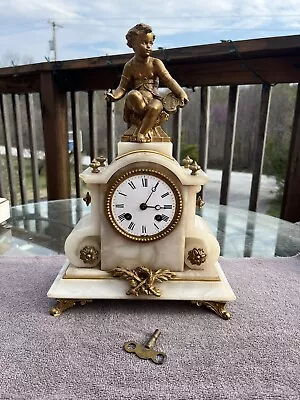 Antique French Japy Freres Marble / Gilt-Bronze Mantel Statue Clock Mantle Desk • $172.50