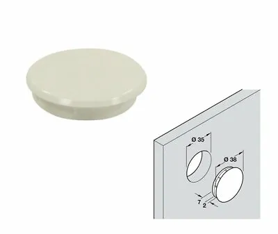 Cream 35mm Blind Hinge Hole Blank Screw Covers Caps 12pk Cream-white RAL 9001 • £3.35